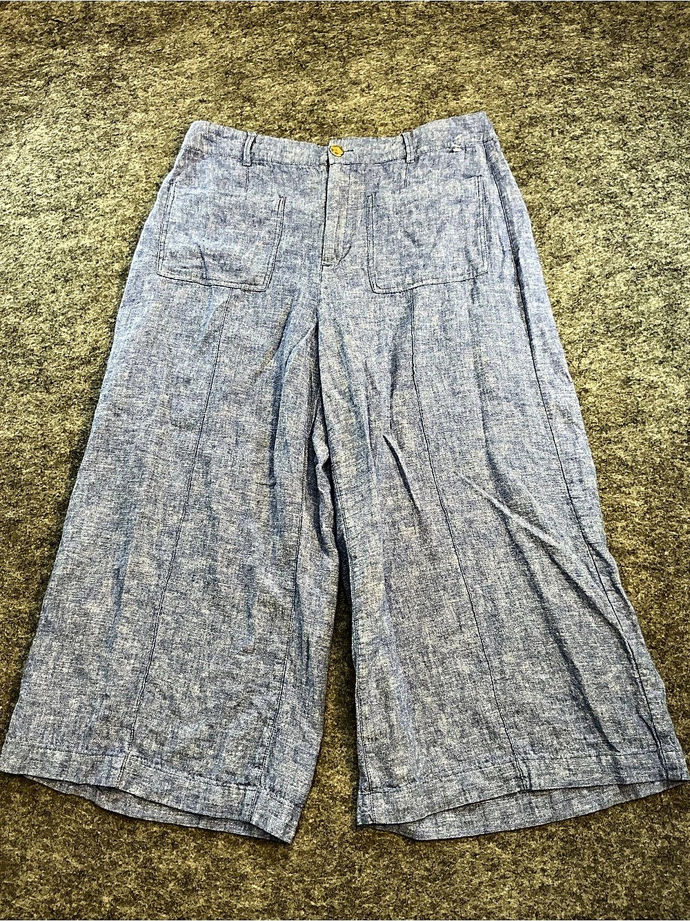 Zara Wide Leg Linen Blend Nautical Cropped Pants in Blue Size XL